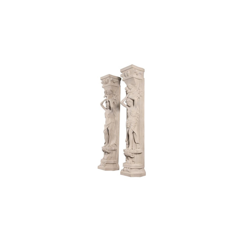 Pair Roman Girl Pilasters Stone Cast