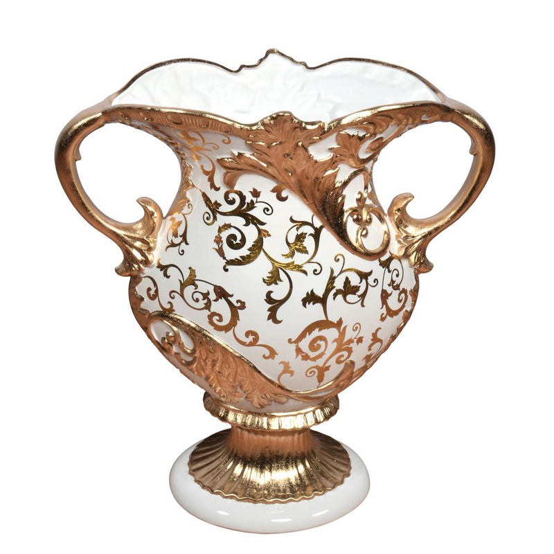 Palatial Gold and White Urn 25 Inches Wide