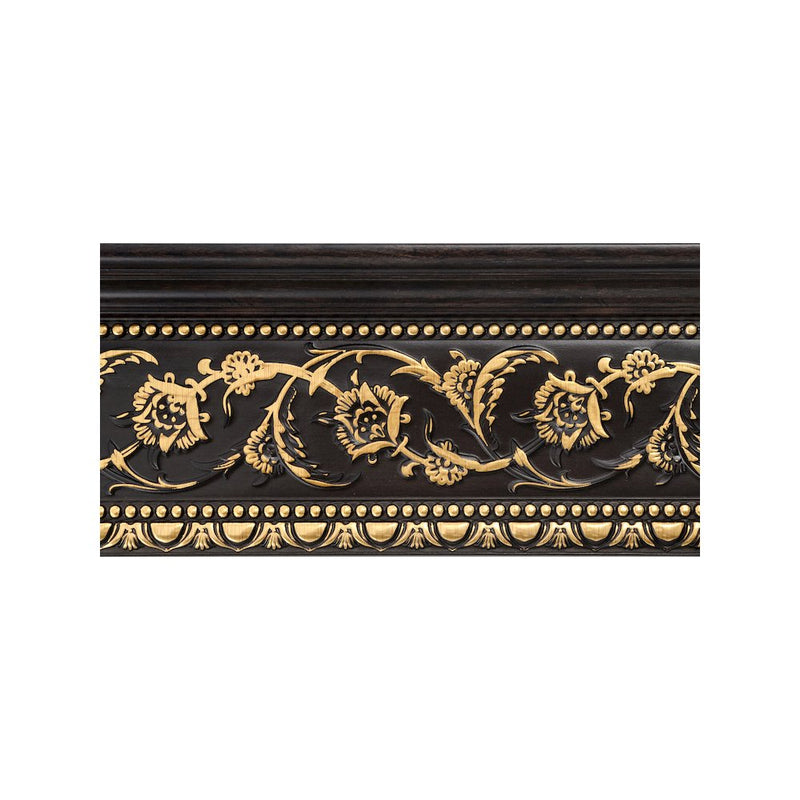 Gold Floral on Wood Tone Crown Molding 92 Inch