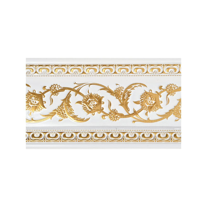 Gold on French White Floral Chair Rail 94 Inch