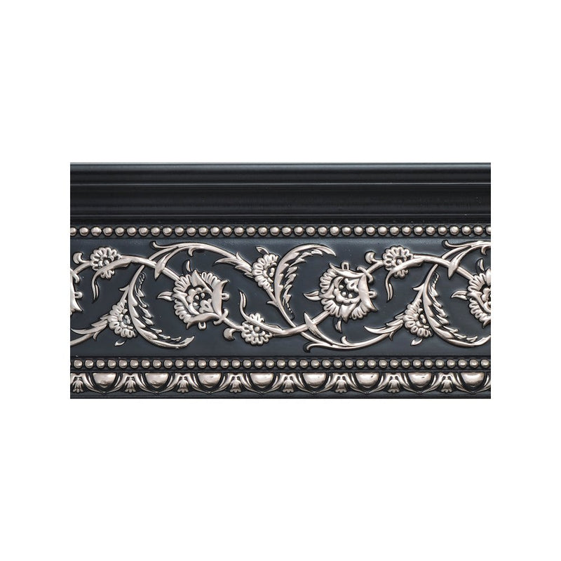 Silver Floral and Black Crown Molding 92 Inch