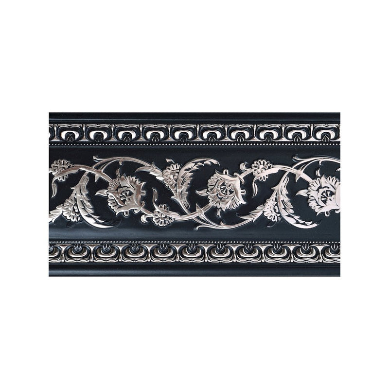 Silver Floral on Black Chair Rail 94 Inch