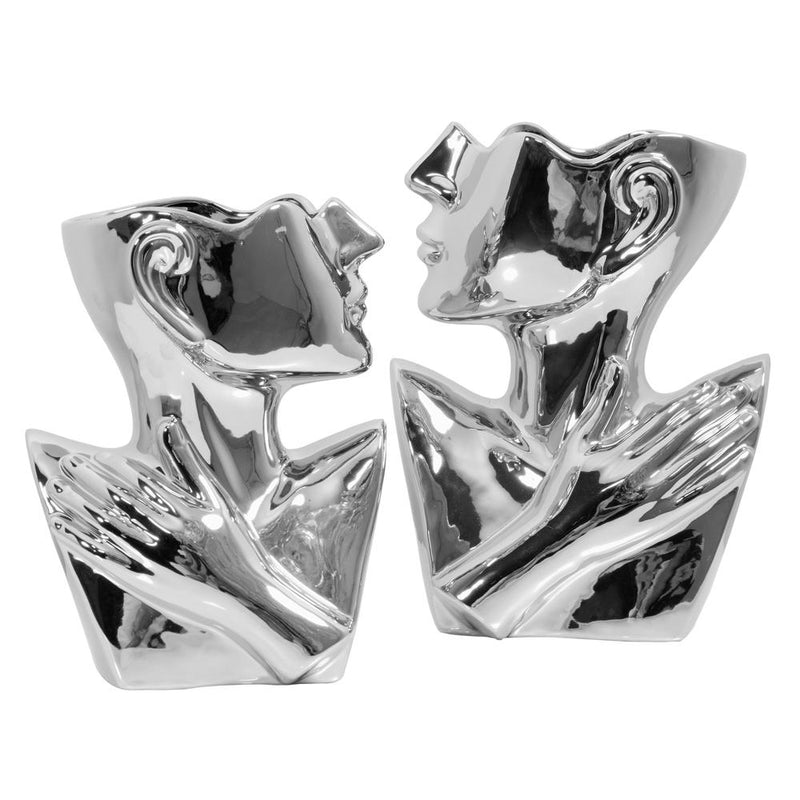 Abstract Torso Vases Silver Set of 2