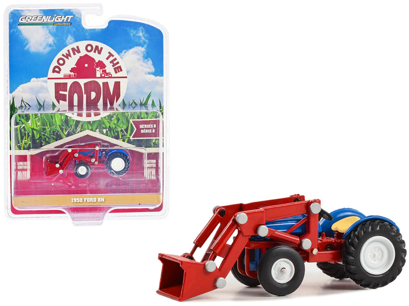 1950 Ford 8N Tractor with Front Loader Blue and Red Down on the Farm Series 8 1/64 Diecast Model by Greenlight