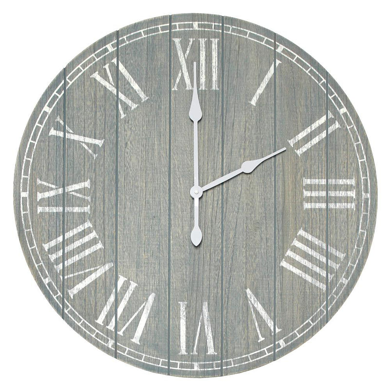 Wood Plank 23" Large Rustic Coastal Wall Clock, Dark Gray Wash