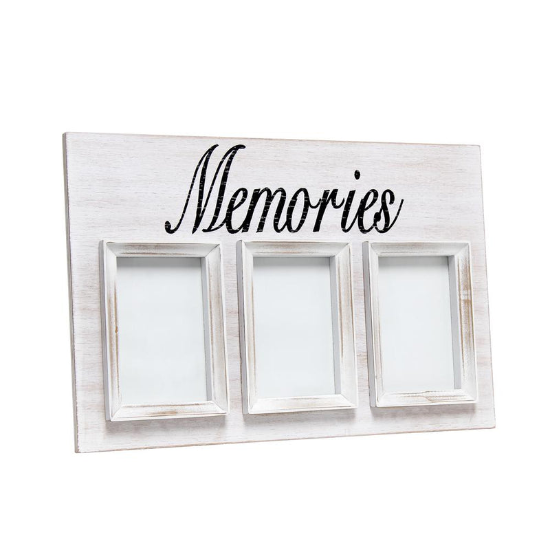 3 Photo Collage Frame 4x6 Picture Frame, White Wash "Memories"