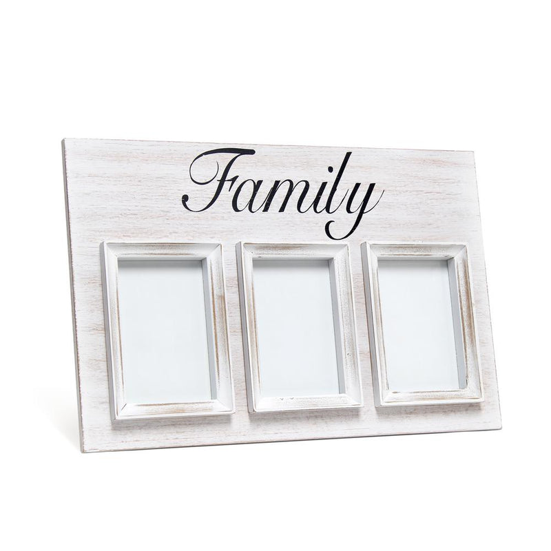 3 Photo Collage Frame 4x6 Picture Frame, White Wash "Family"