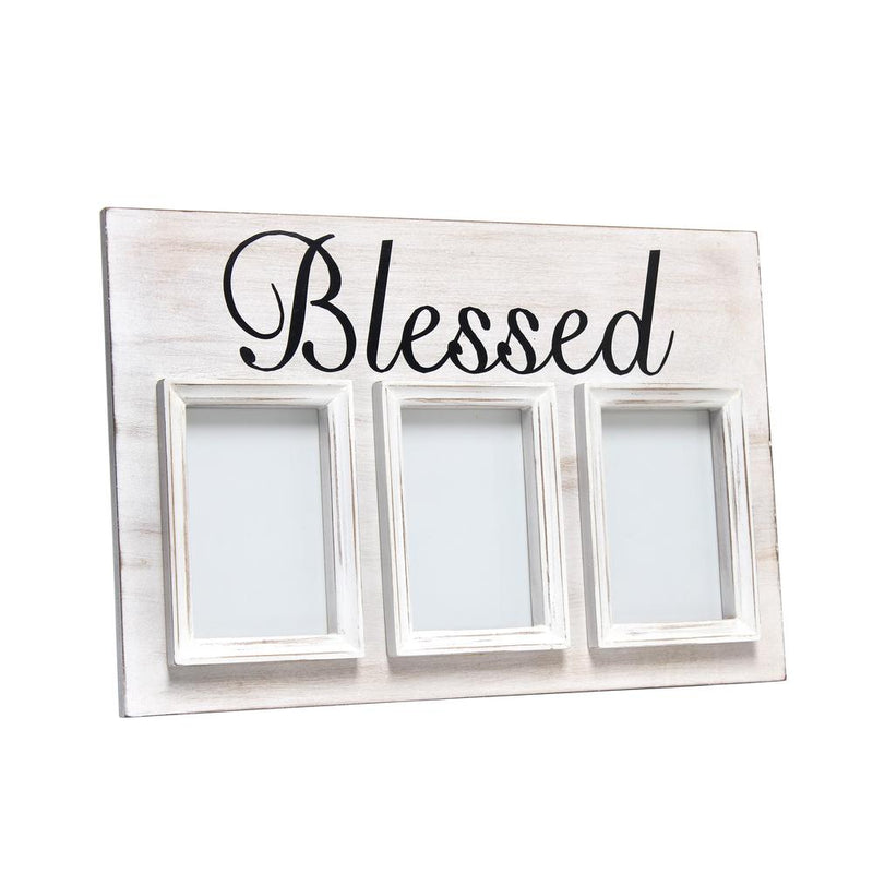 3 Photo Collage Frame 4x6 Picture Frame, White Wash "Blessed"