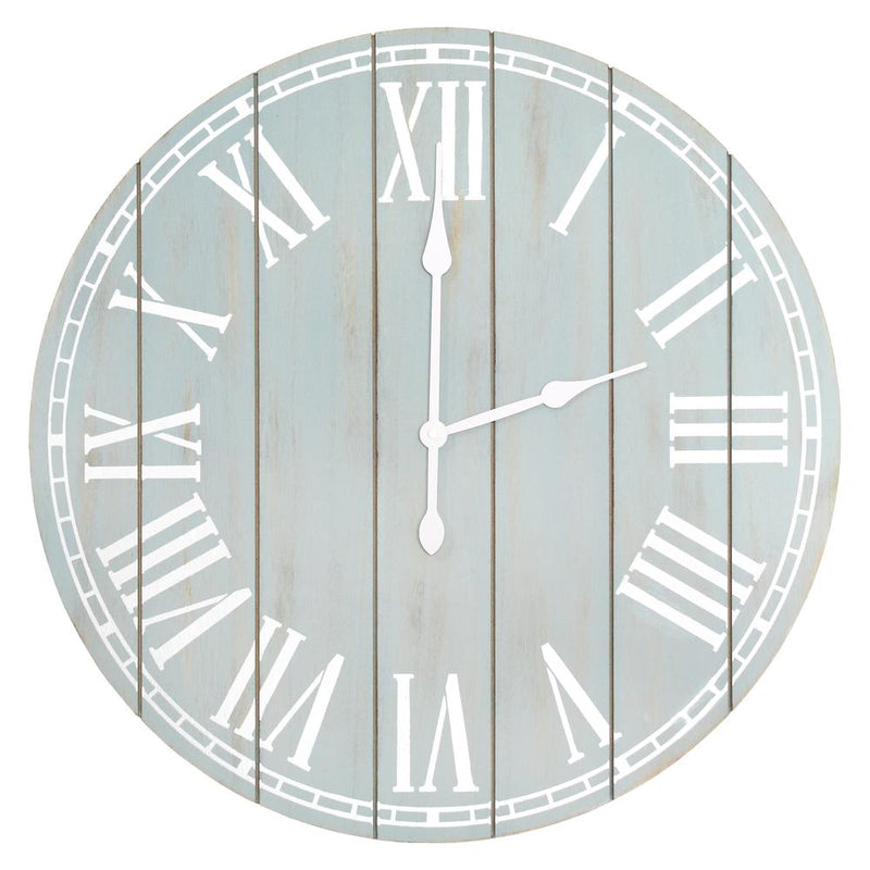 Wood Plank 23" Large Rustic Coastal Wall Clock, Light Blue Wash