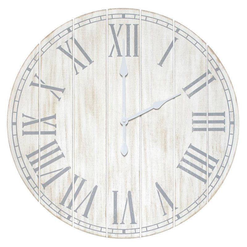 Wood Plank 23" Large Coastal Rustic Wall Clock, White Wash