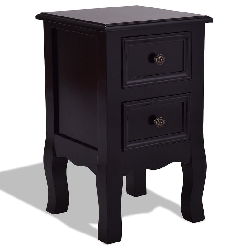 Black Wooden 2-Drawer Accent End Table Nightstand