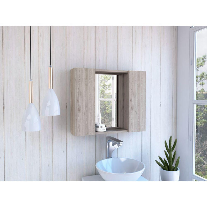 DEPOT E-SHOP Garnet Medicine Cabinet, Mirror, One External Shelf, Two-Door Cabinet-Light Grey, For Bathroom