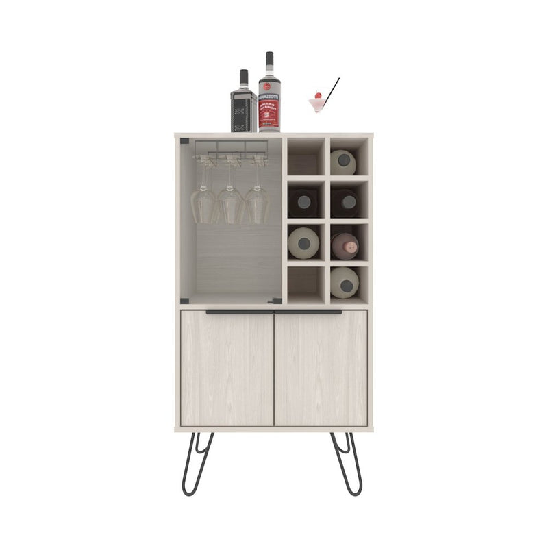 Lutak Bar Cabinet with 2 Doors, 9 Shelves, and 1 Glass Panel, White Washed Oak