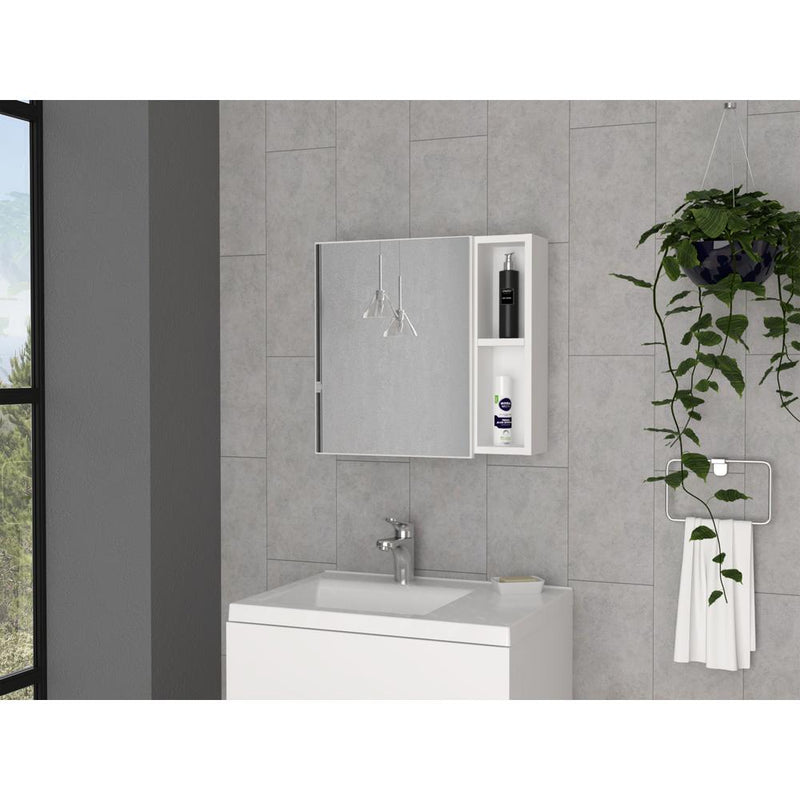 DEPOT E-SHOP Kazan Medicine Cabinet, Mirror, One-Door Cabinet, Two External Shelves, Three Internal Shelves-White, For Bathroom