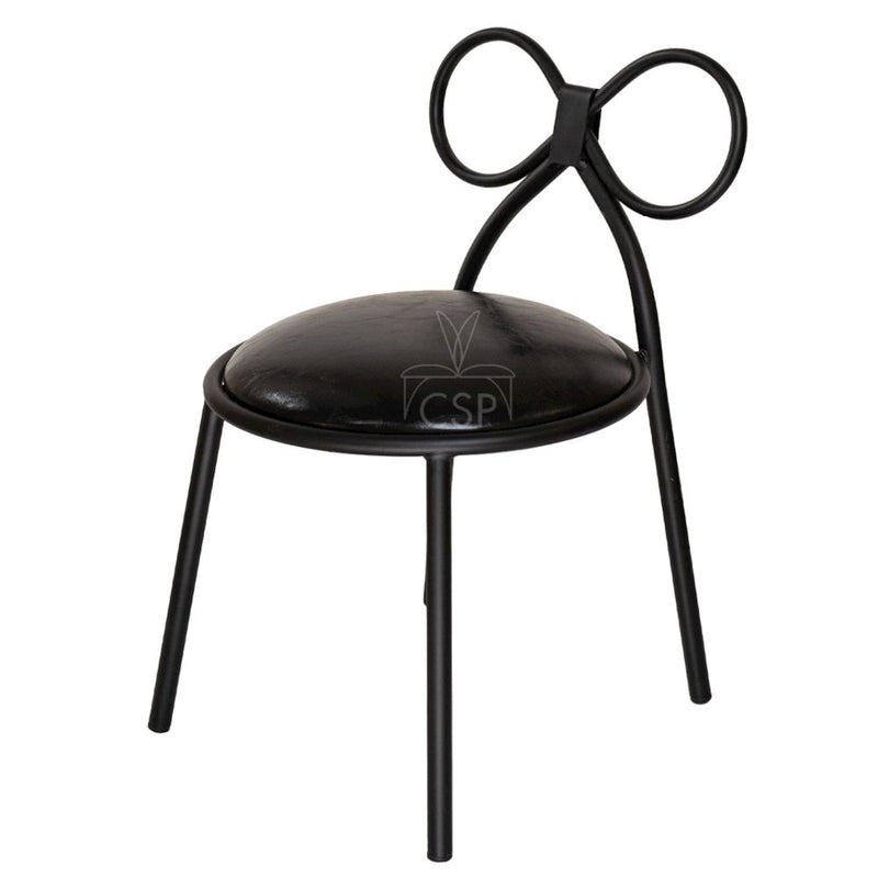 Metal Kids Bow Chair metal  - BLACK with Black Cushion - Gloss