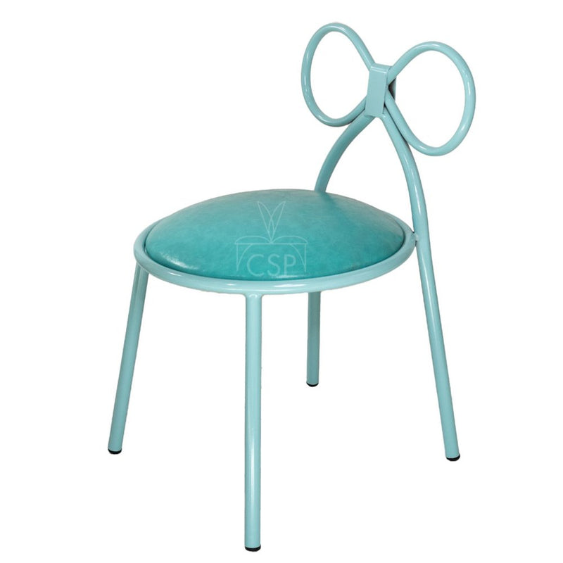 Metal Kids Bow Chair metal  - Blue with Blue Cushion - Gloss