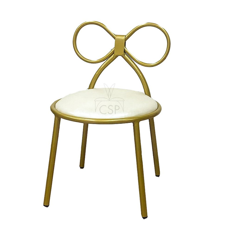 Metal Kids Bow Chair metal  - Gold with Ivory  Cushion - Gloss