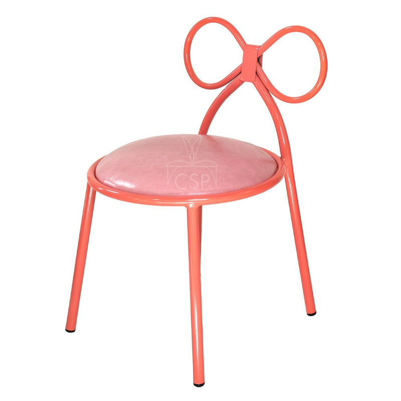 Metal Kids Bow Chair metal  - Pink with Pink Cushion - Gloss