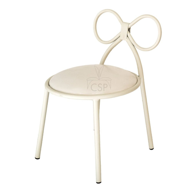 Metal Kids Bow Chair metal  - White with White Cushion - Gloss