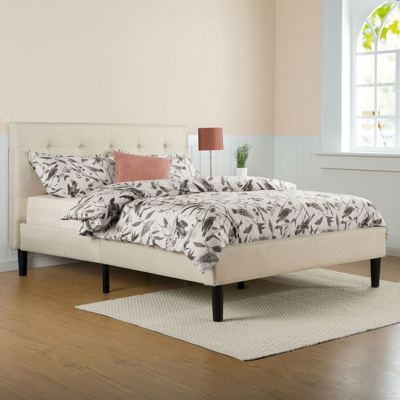 Full size Taupe Beige Upholstered Platform Bed Frame with Headboard