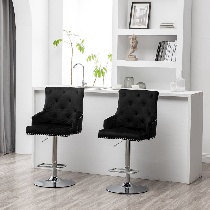 Better Home Products Monroe Velvet Tufted Adjustable Swivel Bar Stool Set Black