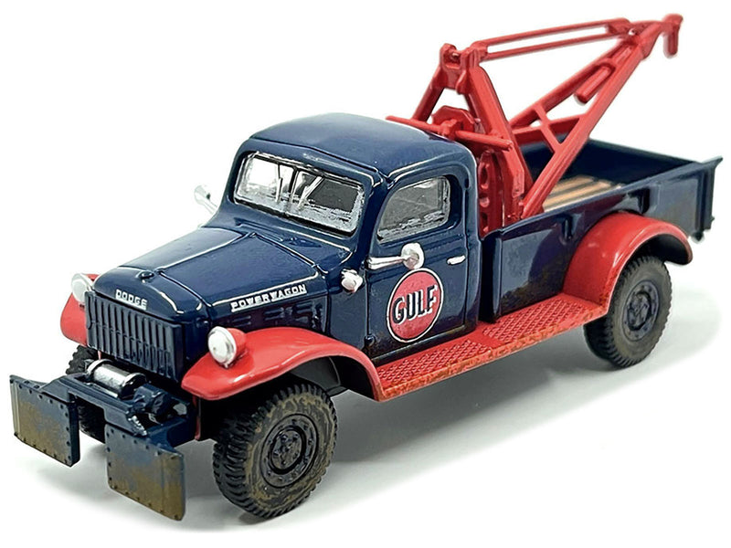 1950 Dodge Power Wagon Tow Truck Dark Blue (Weathered) Gulf Oil with Mechanic Figure Limited Edition to 3600 pieces Worldwide 1/64 Diecast Model Car by Greenlight