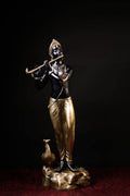 SHIVAJI ARTS Krishna Statue in Brass Black Antic Work 30 Inch Large Size Pack of 1, People;Figures