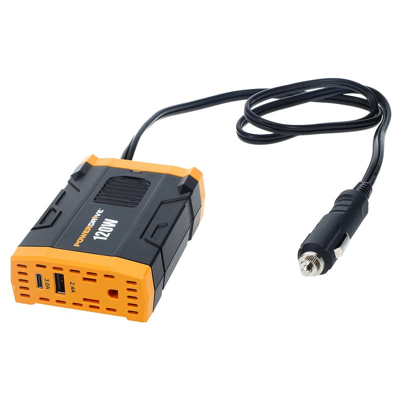 120 Watt Power Inverter Slim 12v DC to 110v AC with Outlet and 2 USB Ports PWD120