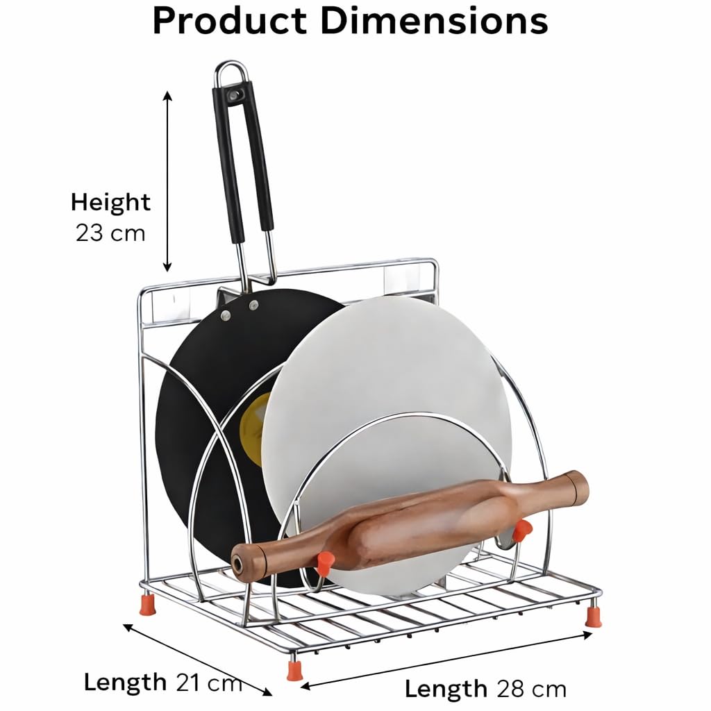 Stainless Steel 4-in-1 Chakla Belan Tawa Chimta Stand | Wall Mounted Kitchen Organizer Rack for Rolling Pin Board Tong & Tawa | Space Saving Corner Shelf