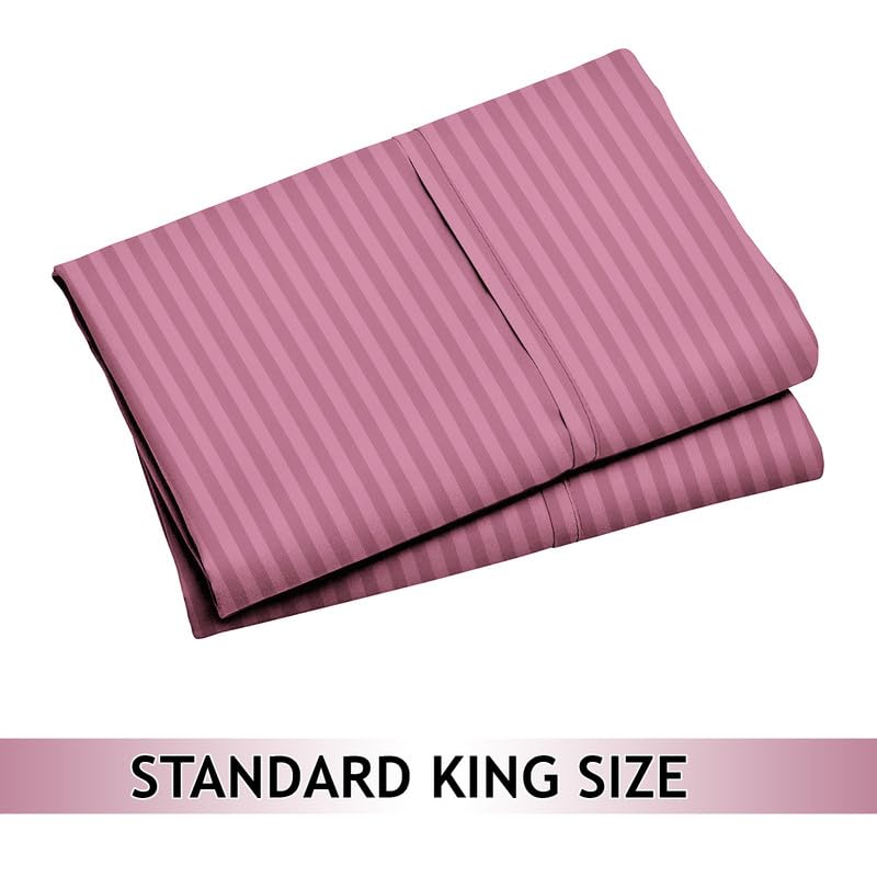 BSB HOME® 220 TC Premium Glace Cotton Solid Striped Pillow Covers | Super Soft and Breathable Envelope Closure| Set of 2 Pieces Pillow Covers King Size (Pink, 20 x 30 Inches)