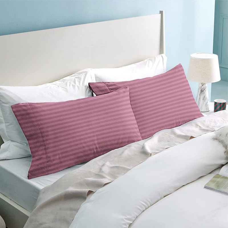 BSB HOME® 220 TC Premium Glace Cotton Solid Striped Pillow Covers | Super Soft and Breathable Envelope Closure| Set of 2 Pieces Pillow Covers King Size (Pink, 20 x 30 Inches)