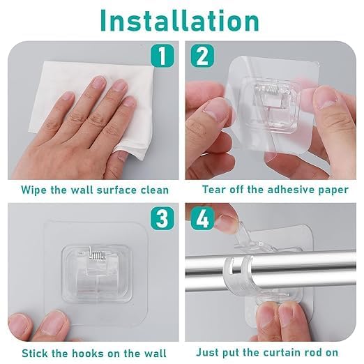 DAZZLIQ 6 PCS Curtain Rod Holder Without Drill Curtain Holders for Wall Rod Brackets No Drilling Self Adhesive No Drill Hangers for Bathroom Kitchen Home Bathroom and Hotel
