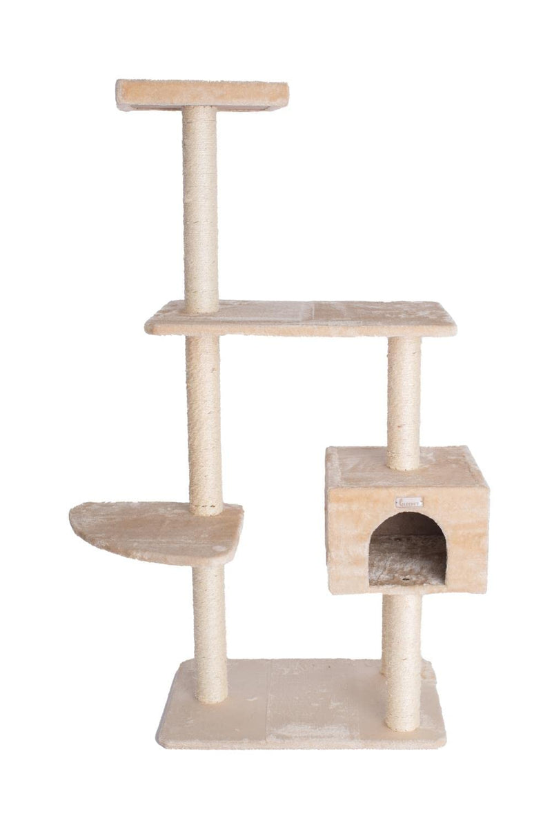 GleePet GP78560321 57-Inch Real Wood Cat Tree In Beige With Playhouse And Perch