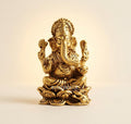 BIGIRAAYA Small Ganesha on Kamal Idol | 100% Pure Brass | Handcrafted Miniature Statue for Car Dashboard | Lightweight & Divine for Puja, Decor & Gifting (Sitting Ganesha)