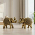 eCraftIndia Set of 2 Brass Elephant Statue Decorative Showpiece Gift for Diwali Housewarming Birthday | Elephant showpiece for Home Decor