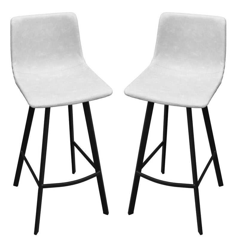 Elland Modern Upholstered Leather Bar Stool With Iron Legs & Footrest Set of 2