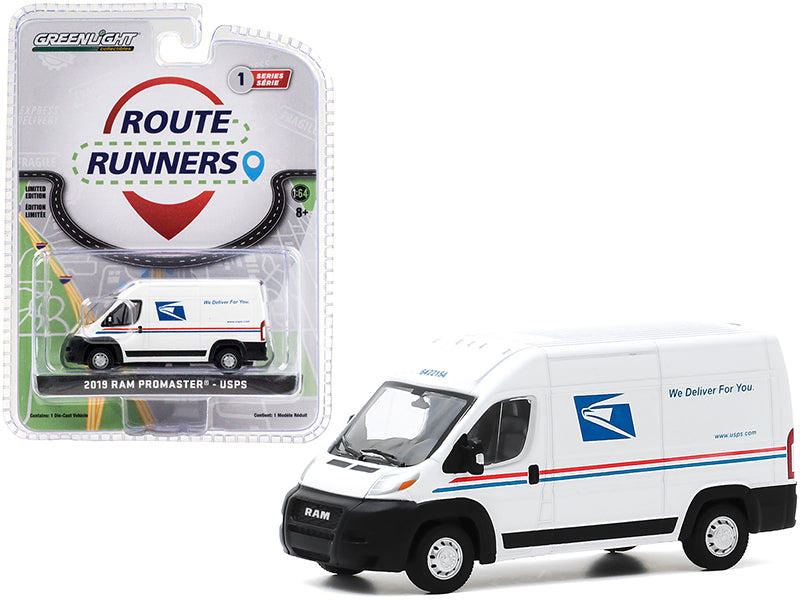 2019 RAM ProMaster 2500 Cargo High Roof Van "United States Postal Service" (USPS) White "Route Runners" Series 1 1/64 Diecast Model by Greenlight