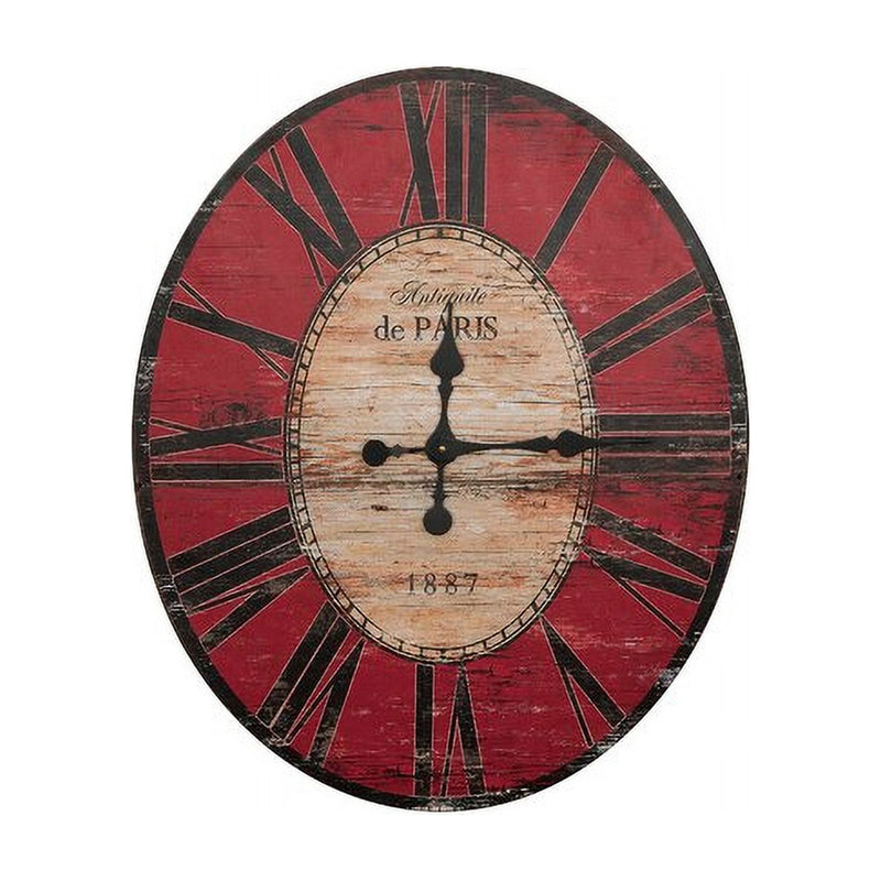 Red Oversized Distressed Paris Wood Wall Clock