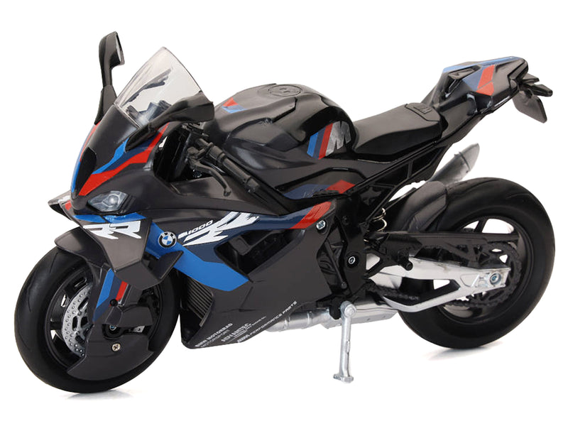 BMW M 1000 RR Motorcycle Black with Red and Blue Stripes 1/12 Diecast Model by New Ray