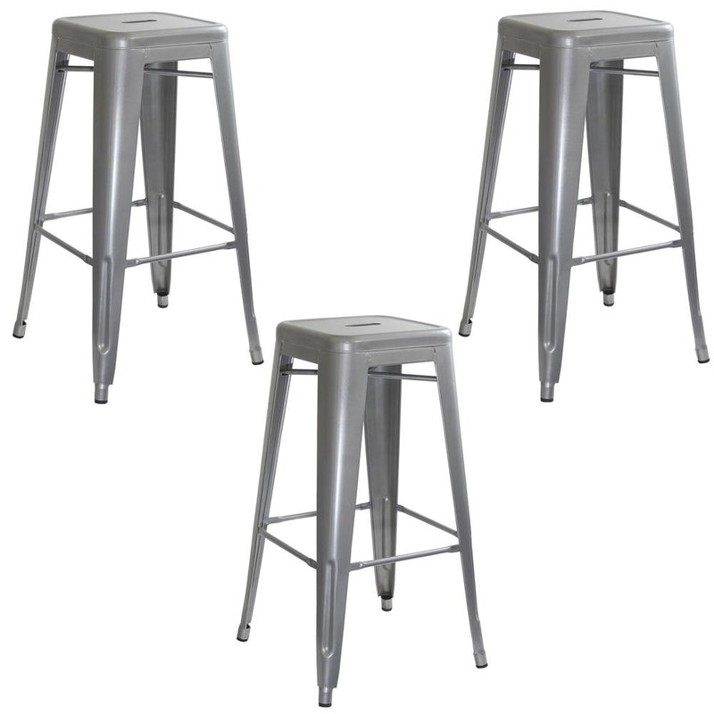 AmeriHome Loft Silver Metal Bar Stool - 3 Piece