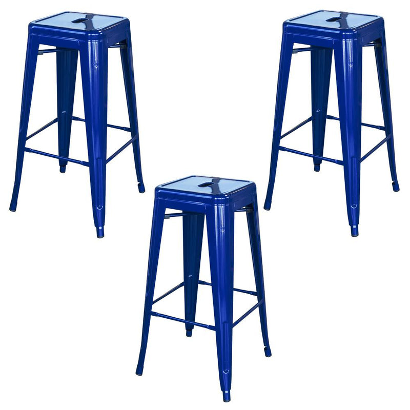 AmeriHome Loft Blue 30 in. Metal Bar Stool 3 Piece