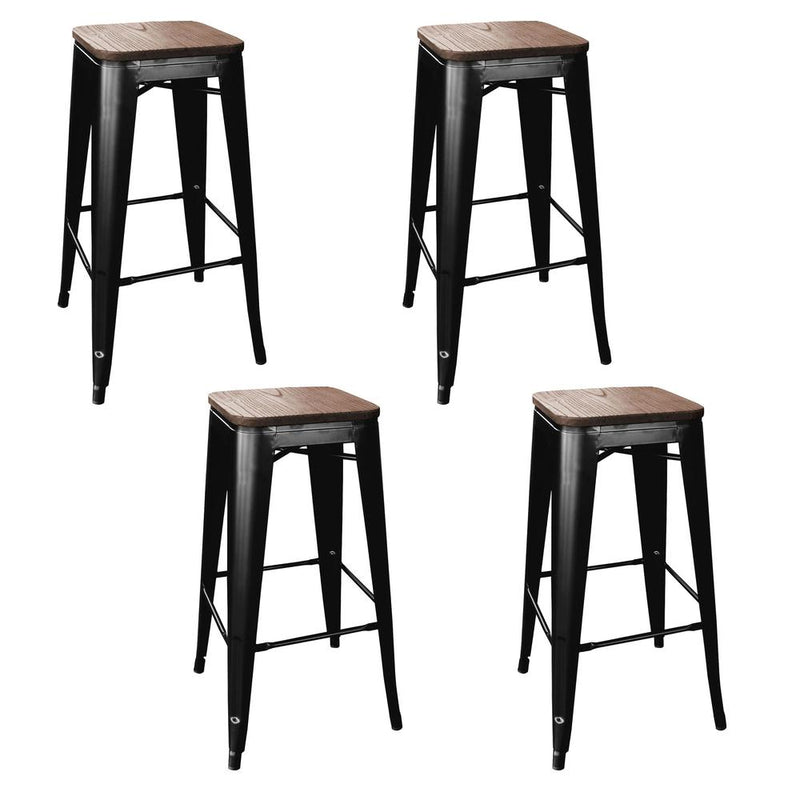 AmeriHome Loft Black 30 in. Metal Bar Stool with Wood Seat- 4 Piece