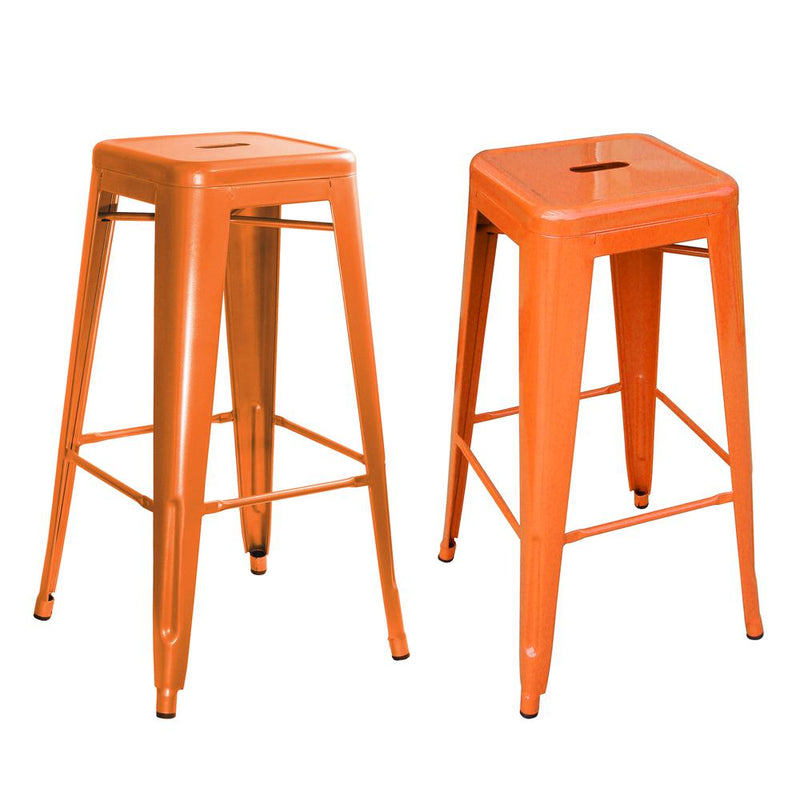 AmeriHome Loft Orange Metal Bar Stool - 2 Piece