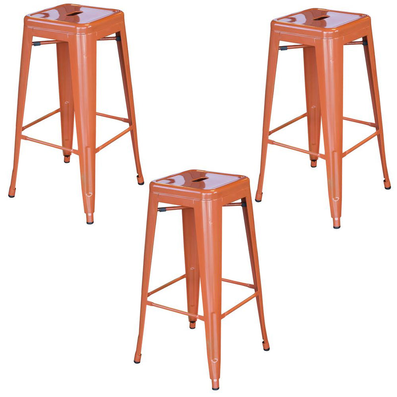 AmeriHome Loft Orange 30 in. Metal Bar Stool - 3 Piece