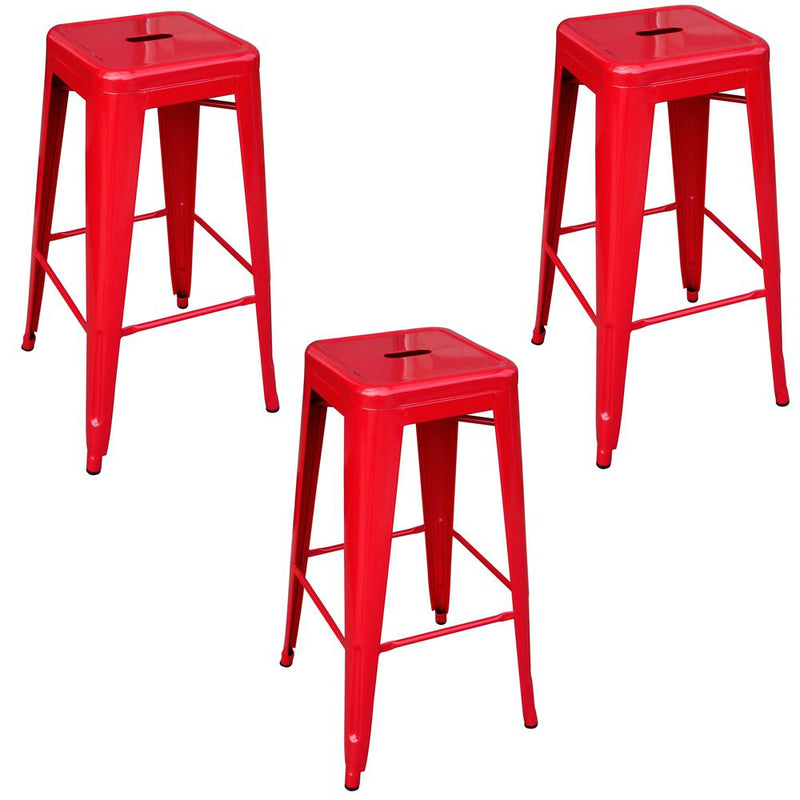 AmeriHome Loft Red 30 in. Metal Bar Stool - 3 Piece