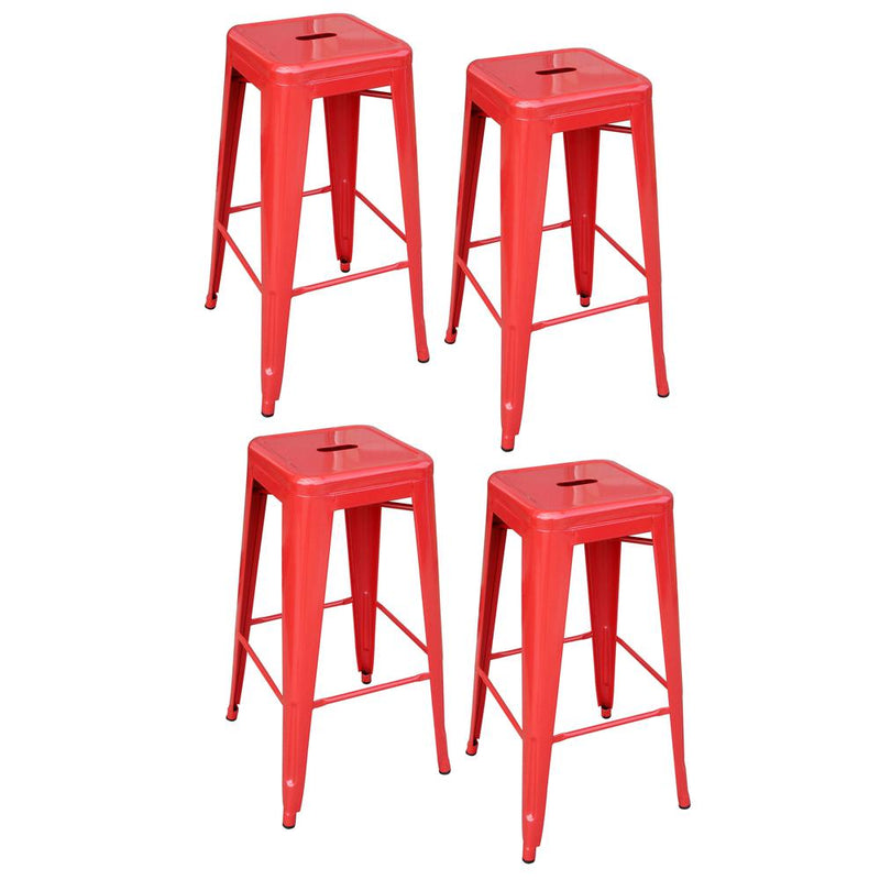 AmeriHome Loft Red Metal Bar Stool - 4 Piece