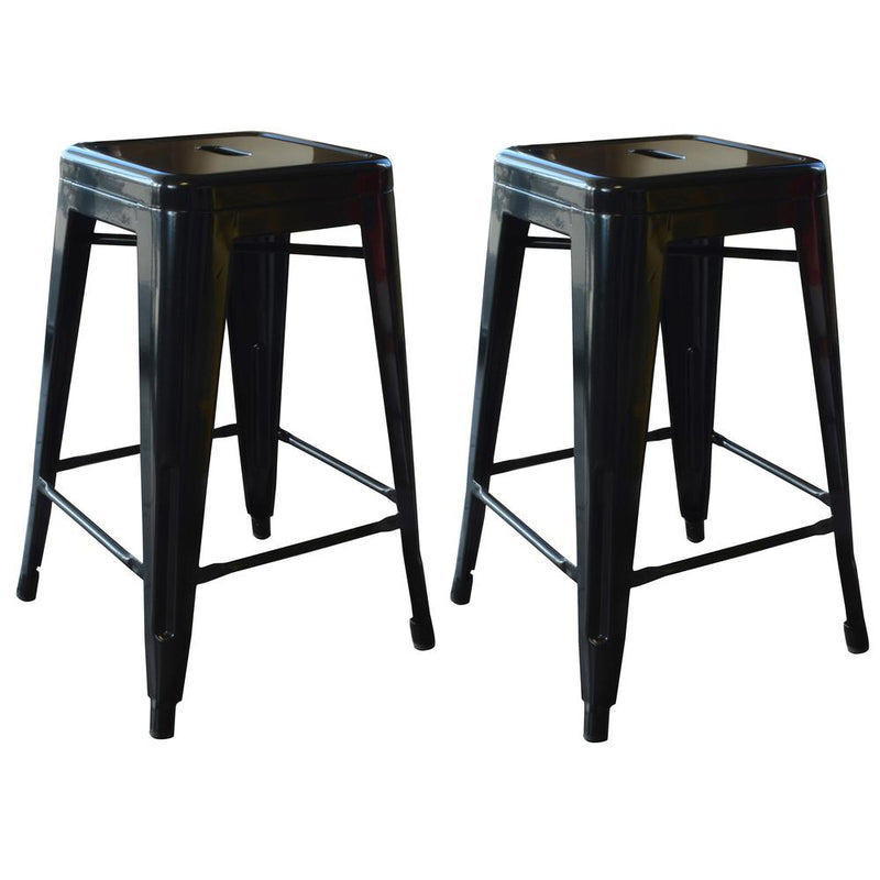 AmeriHome Loft Black 24 Inch Metal Bar Stool - 2 Piece