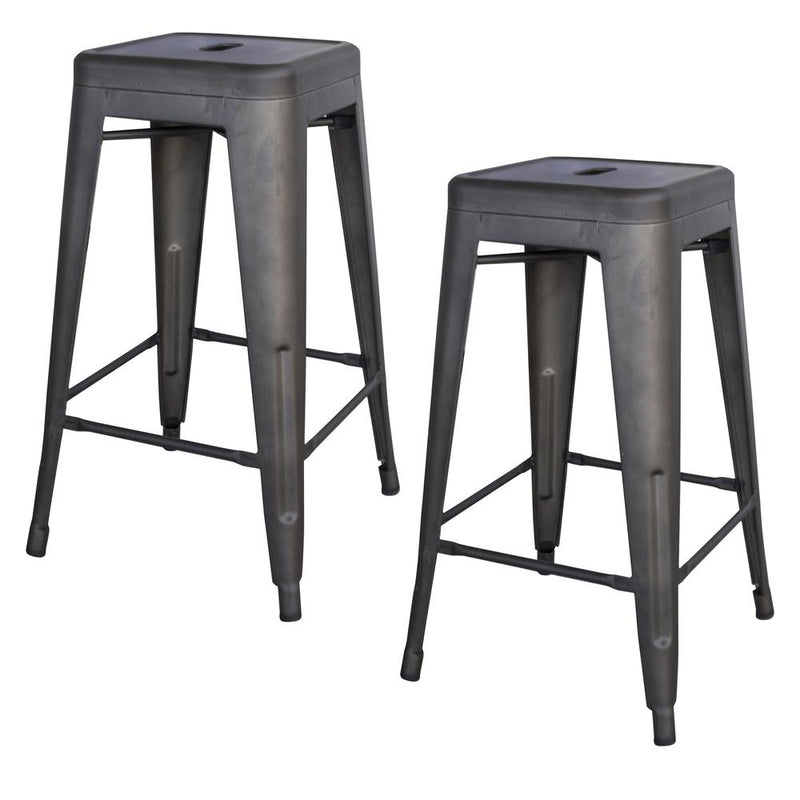 AmeriHome Rustic Gunmetal 24 in. Metal Bar Stool - 2 Piece