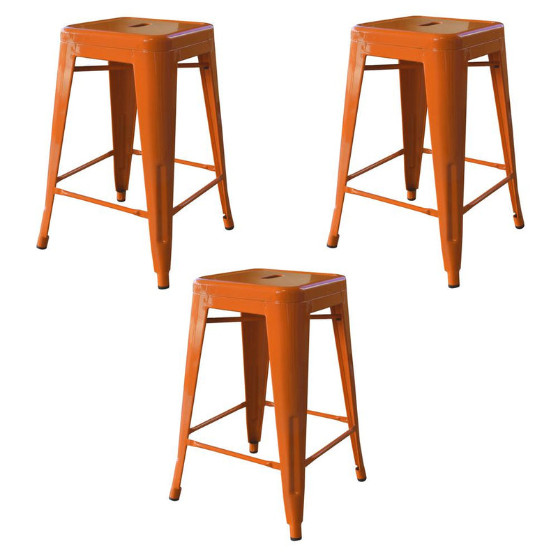 AmeriHome Loft Orange 24 in. Metal Bar Stool - 3 Piece