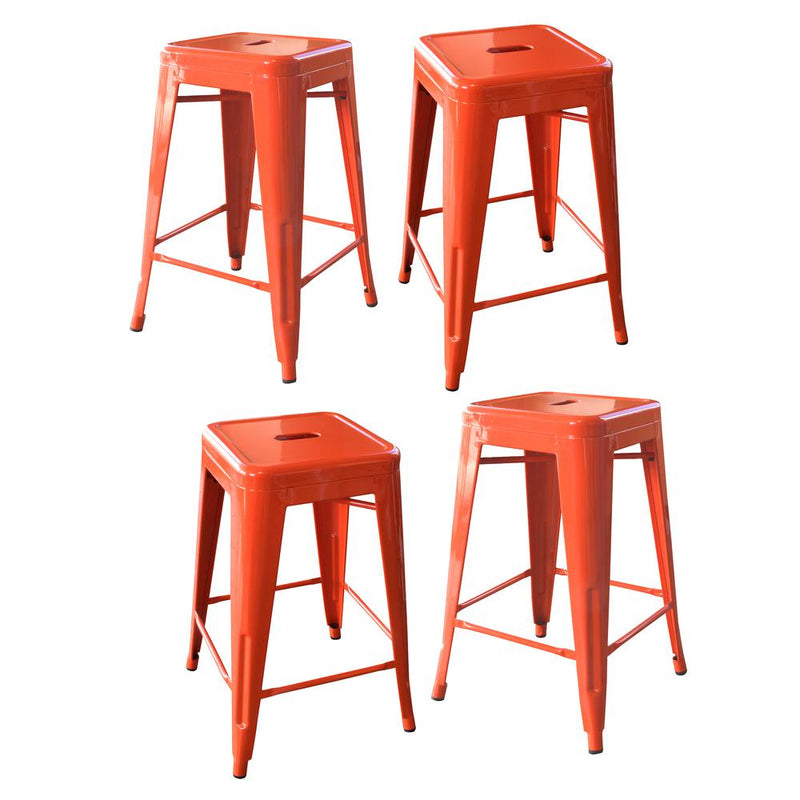 AmeriHome Loft Orange 24 Inch Metal Bar Stool - 4 Piece